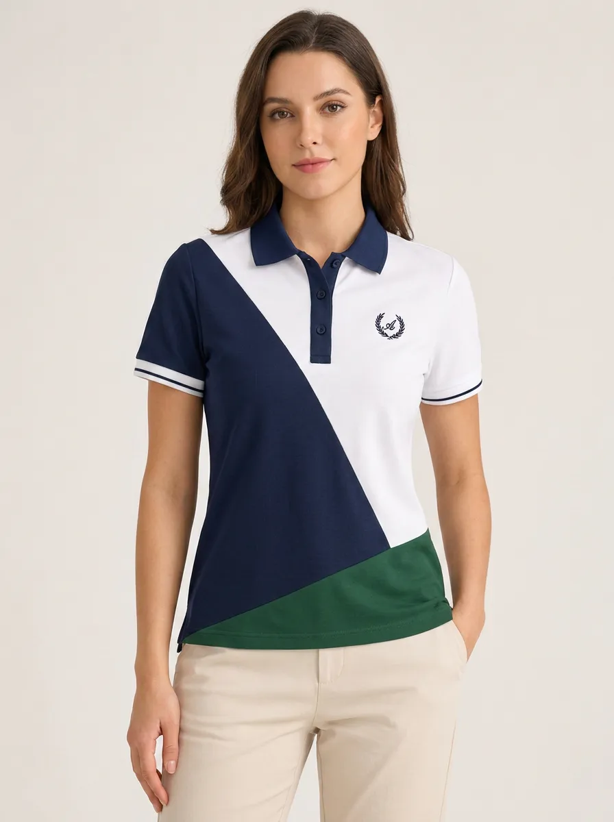 Women's Color Block Laurel Wreath Embroidered Polo Shirt