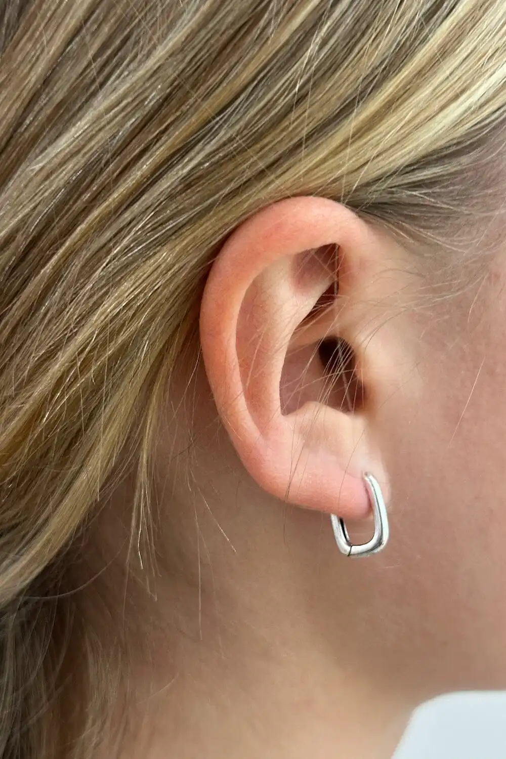 Silver Rectangle Huggie Earrings
