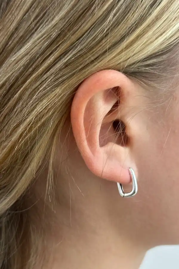 Silver Rectangle Huggie Earrings