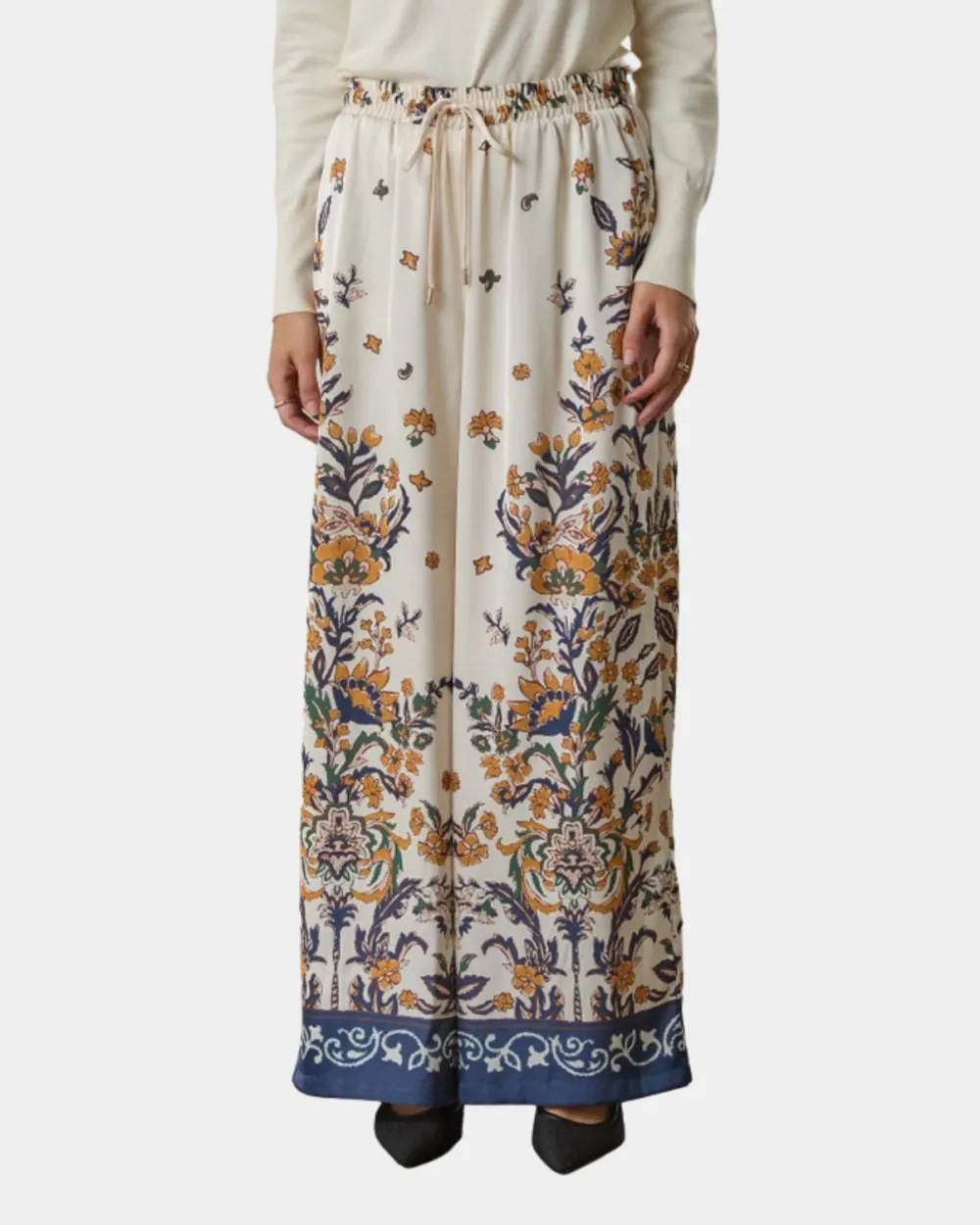 Floral Border Satin Pants