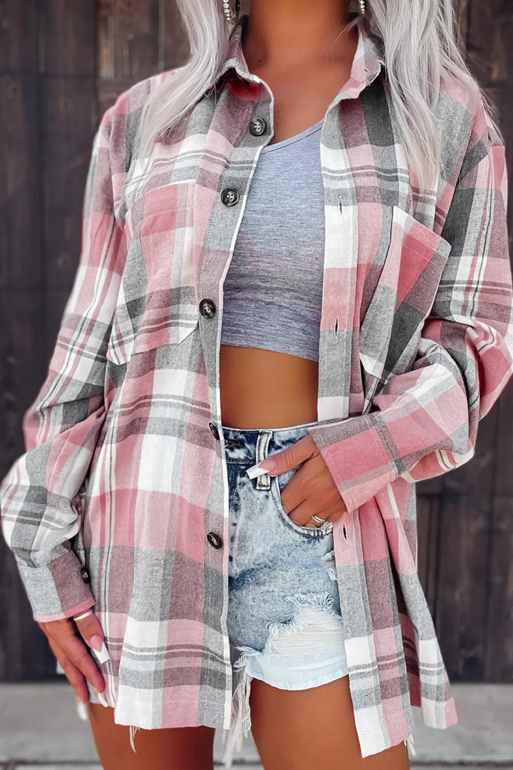 Plaid Color Block Patchwork Shirt Jacket