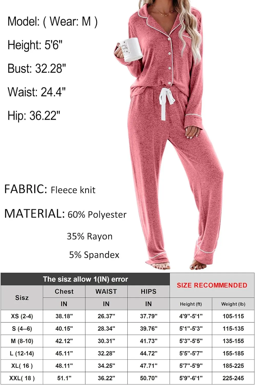 Women's Pajama Sets Long Sleeve Button Down Sleepwear Nightwear Soft Pjs Lounge Sets