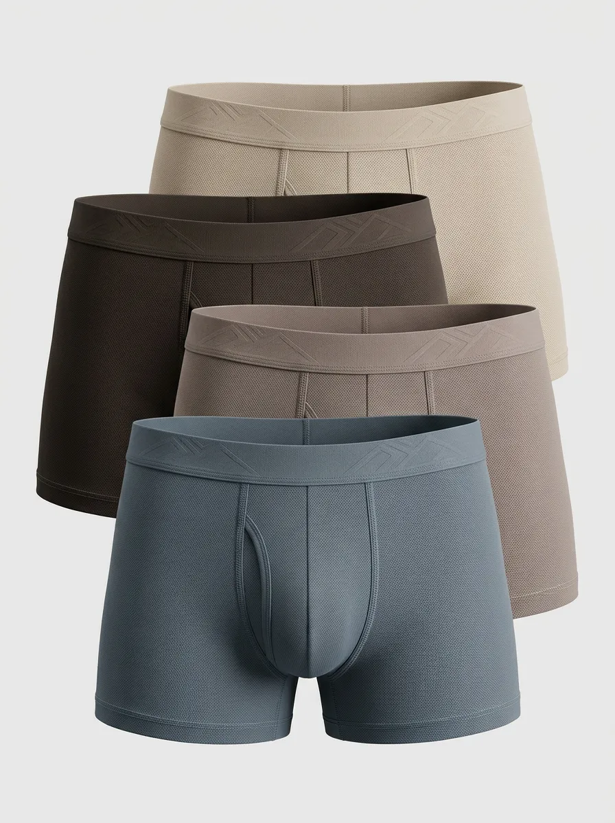 Active Mesh Solid Breathable Classic Look Men's Four Pack Boxer Briefs