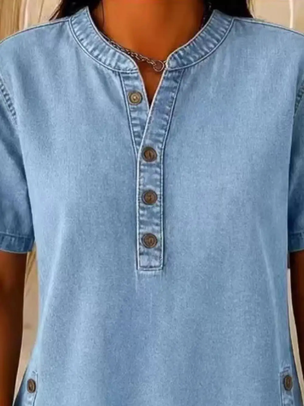 Button Detail Short Sleeve Blouse Plus