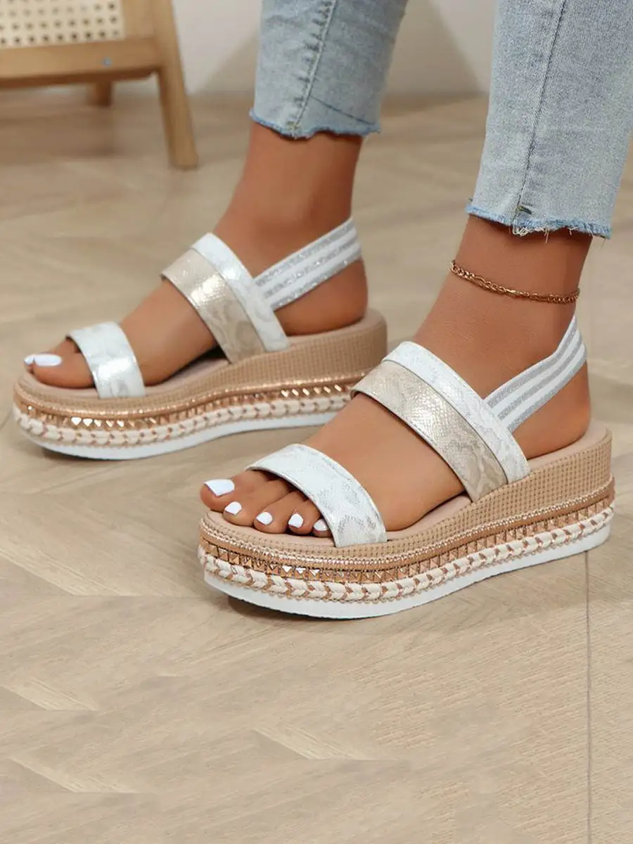 Open-Toe Rubber Sole Heeled Sandals