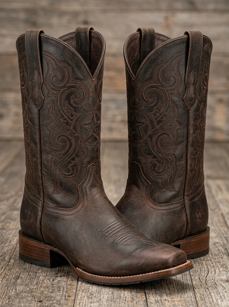 Men's Western Cowboy Star Embroidered Printed Western Boots