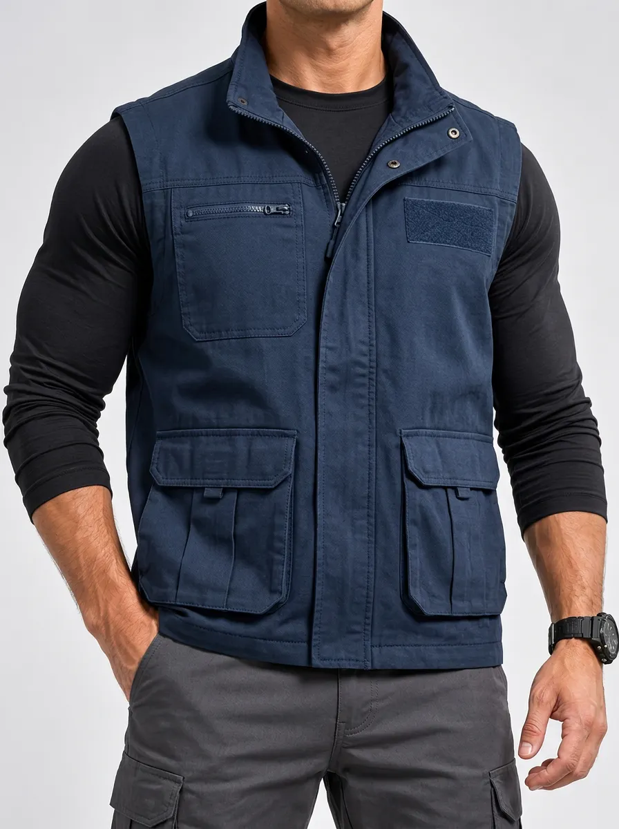 Men's Multi-Pocket Cargo-Style Vest Jacket