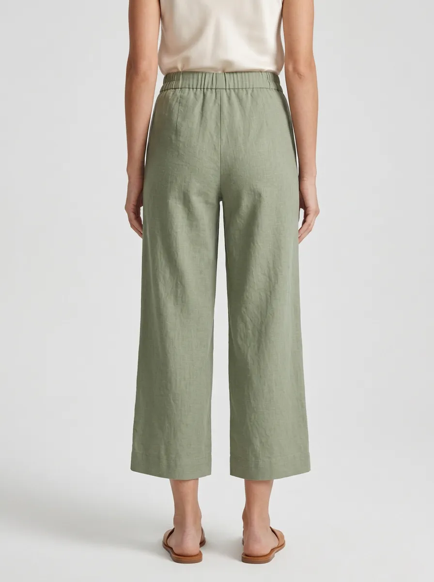 Relaxed Linen Blend Wide Leg Style Women's Cropped Pants