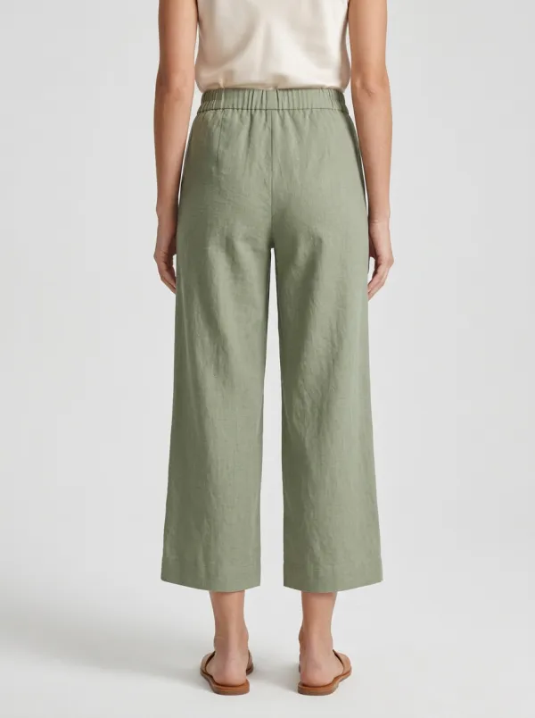 Relaxed Linen Blend Wide Leg Style Women's Cropped Pants