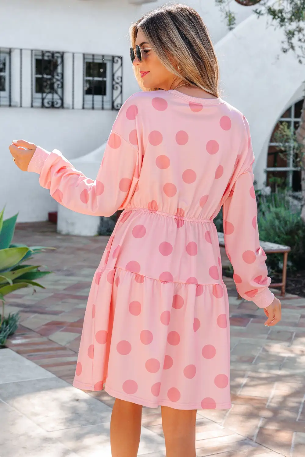 Polka Dot Printed Long Sleeve Mini Dress