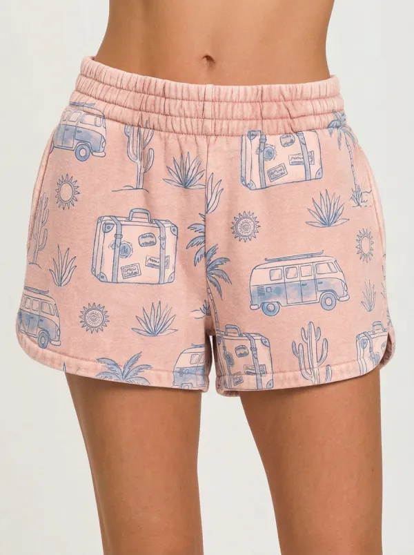 Women's Travel Lover Van Cactus Suitcase Printed Shorts