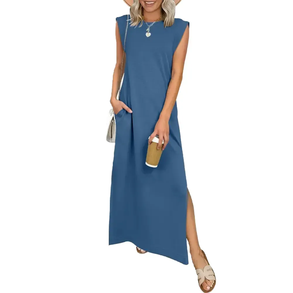 Women Summer Casual Sleeveless Maxi Dress 2026 Crewneck Loose