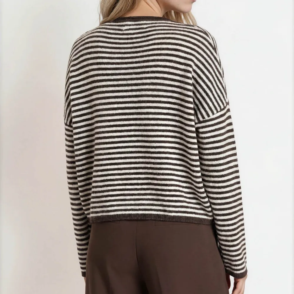 Relaxed Button Front Striped Cardigan