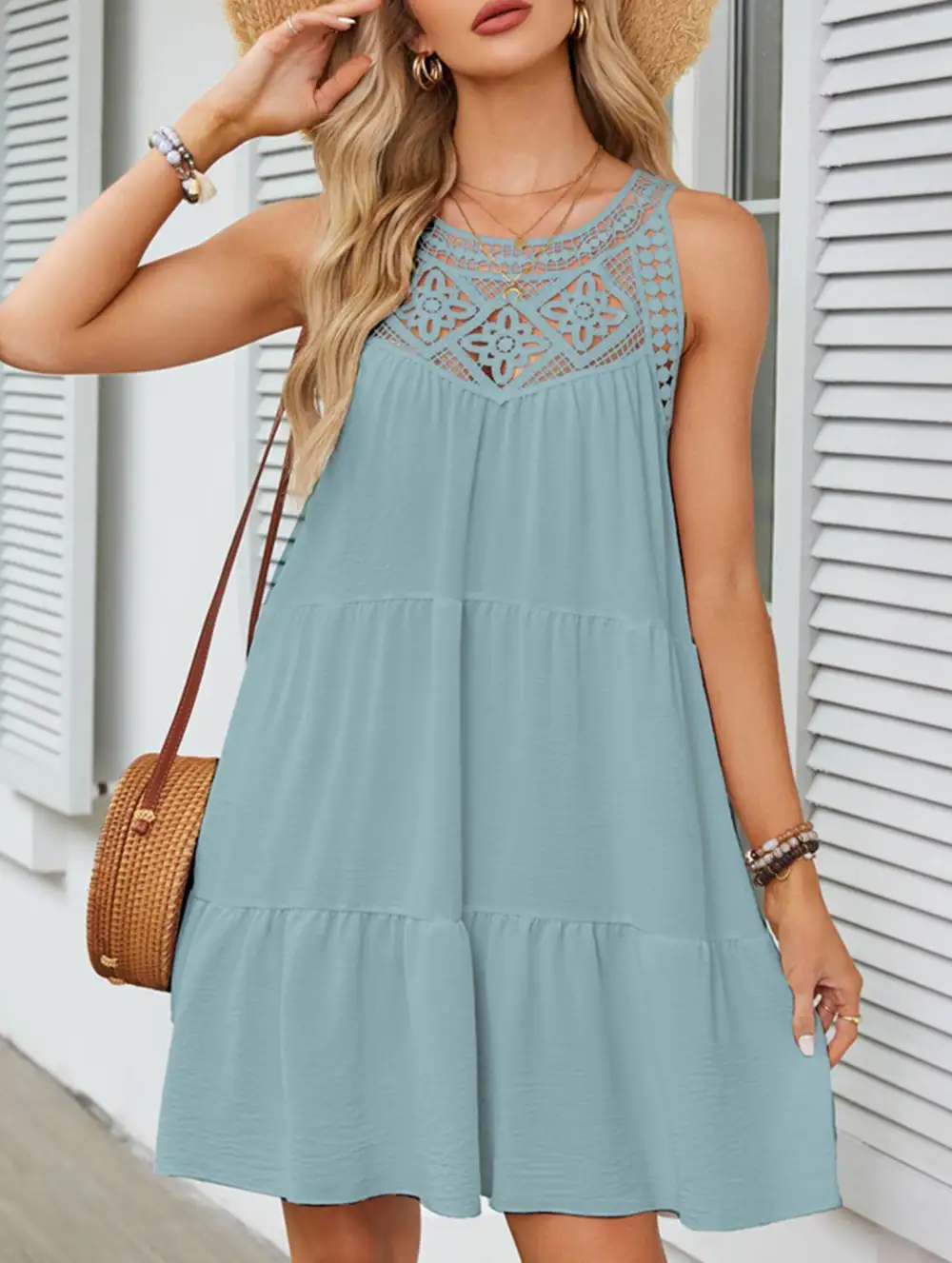Lace Patch Halter A Line Dress