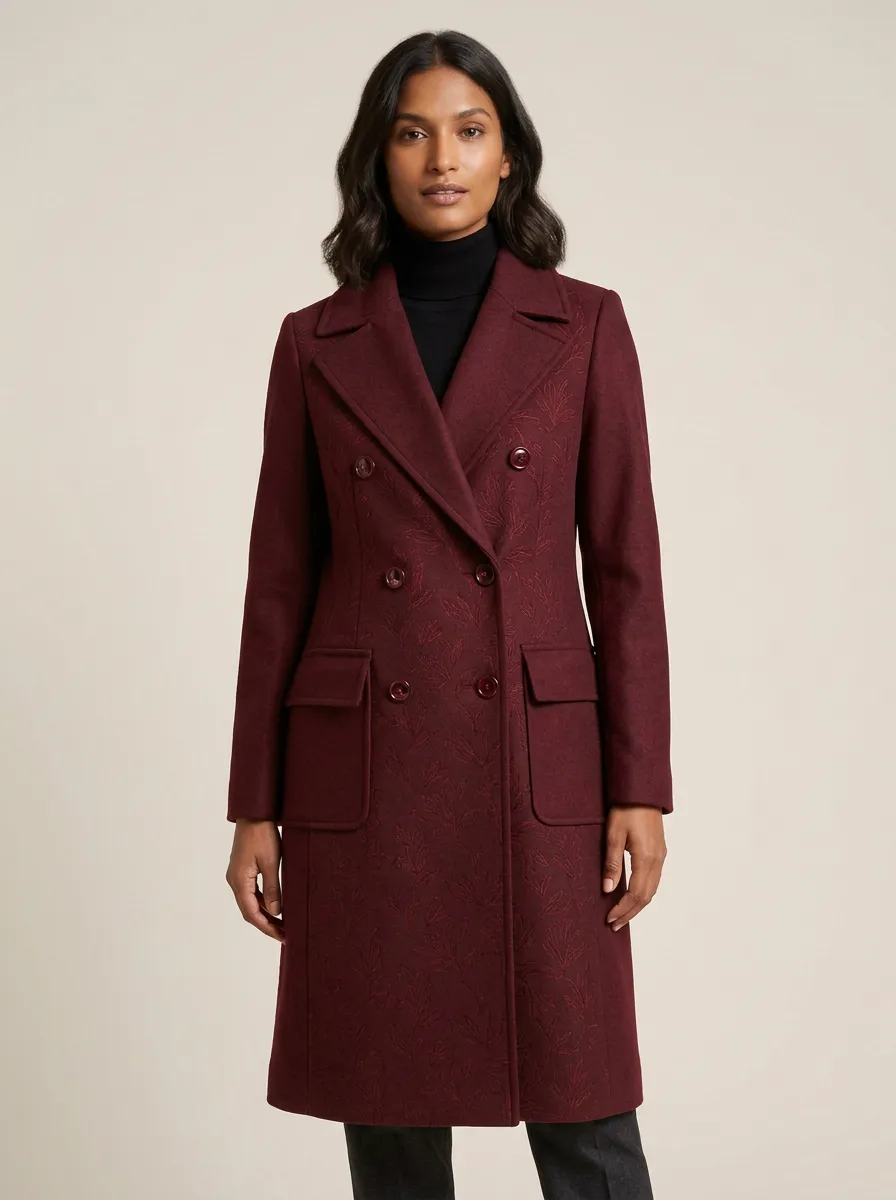 Women's Botanical Floral Printed Wool Blend Coat