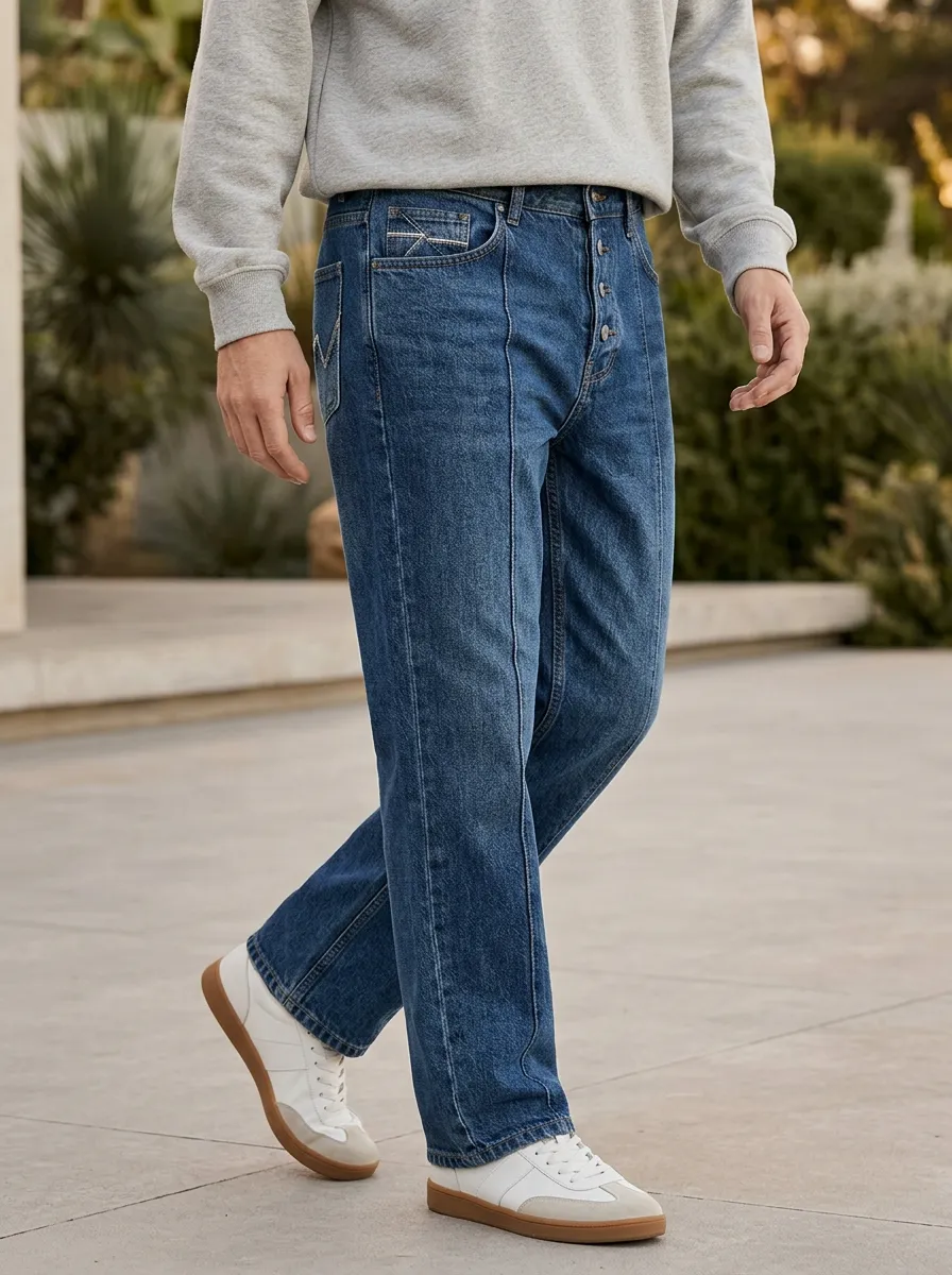 Straight Leg Vintage-Inspired Men's Loose Fit Jeans