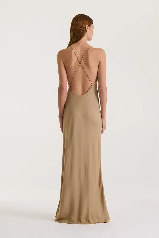 Jute Bias Cut Strappy Maxi Dress