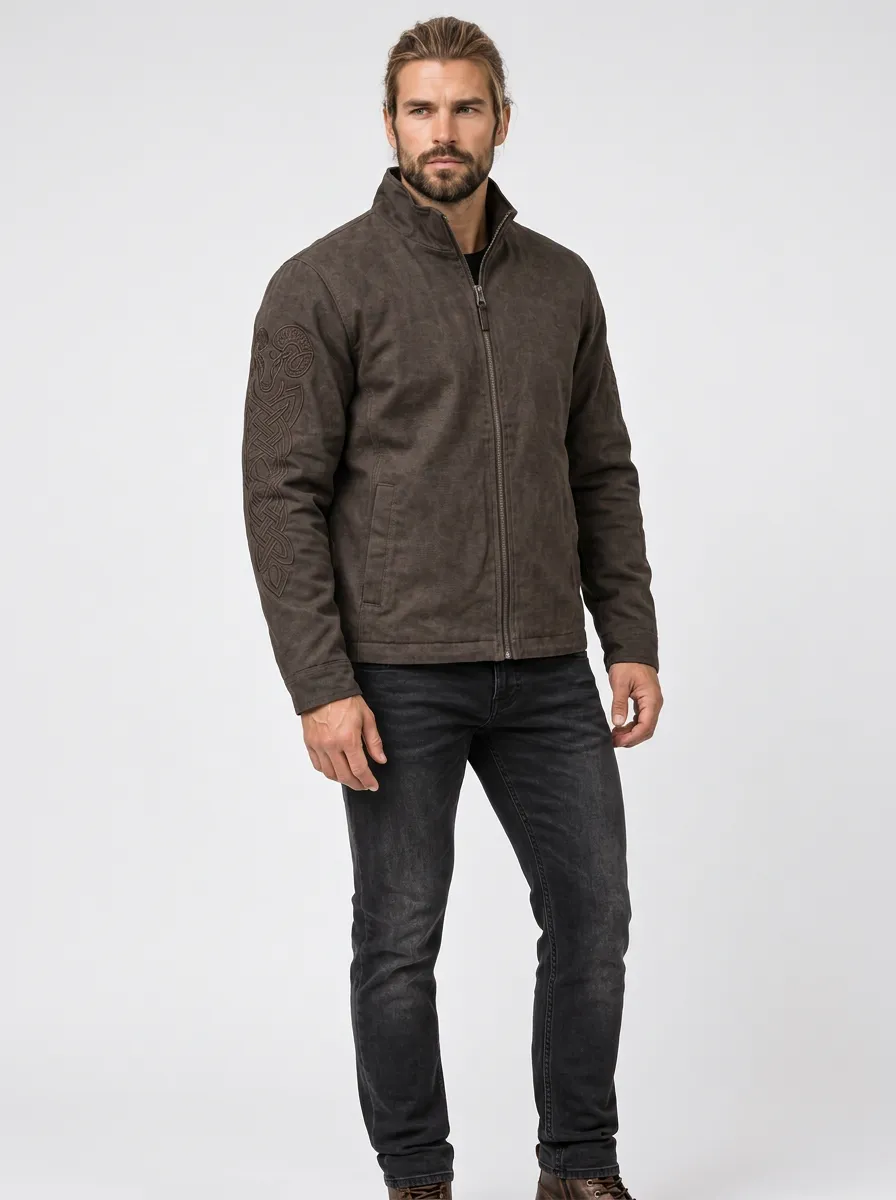 Men's Tonal Celtic Knot Embroidered Stand-Collar Jacket