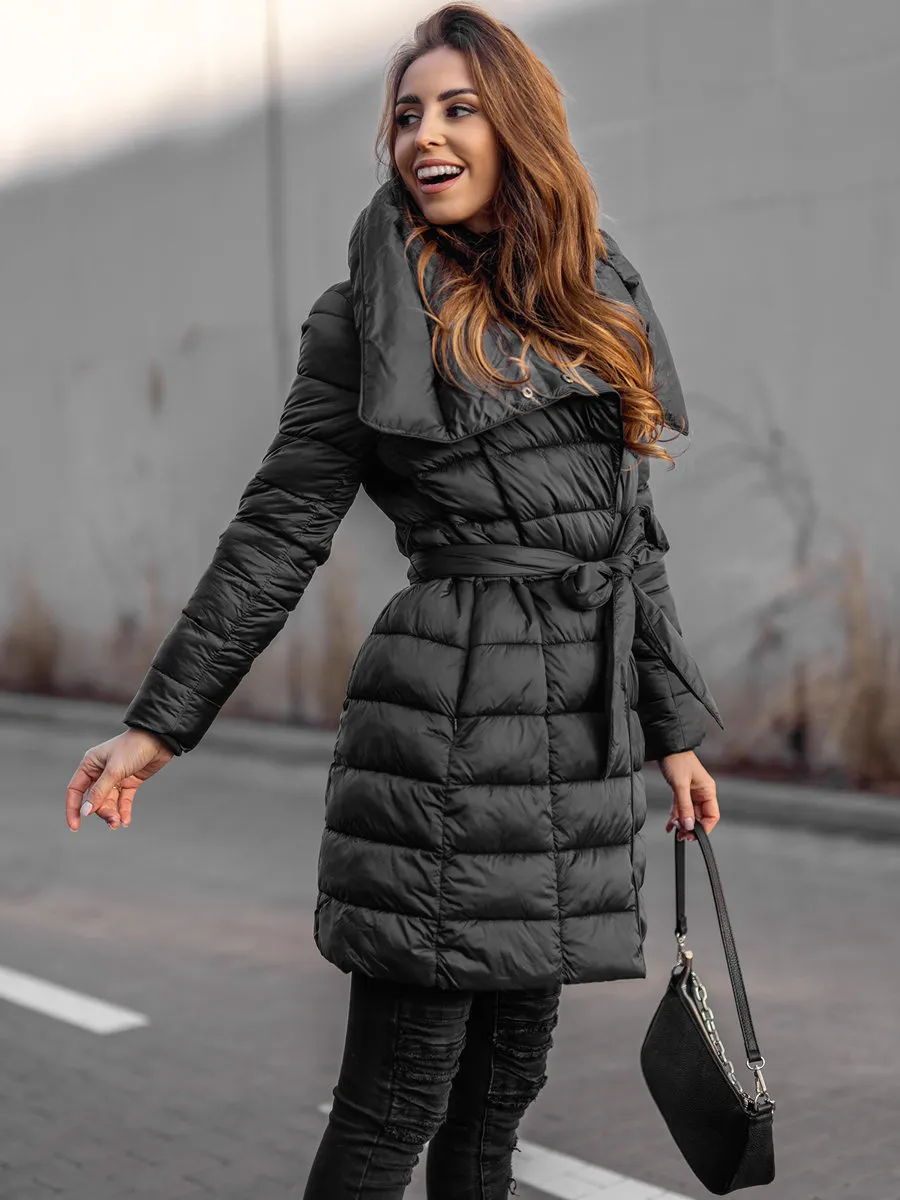 Black long women's winter jacket