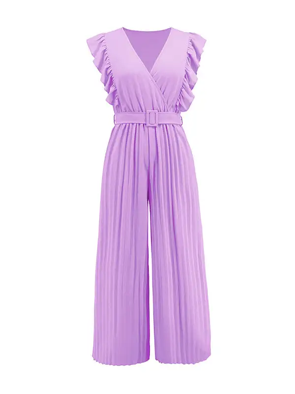 Hoog Getailleerde Losse Geplooide Jumpsuits Met V Hals