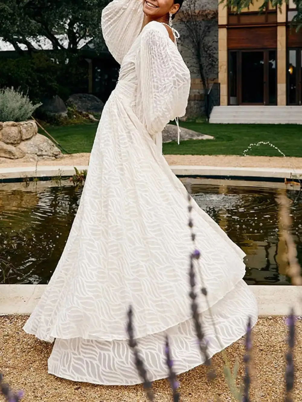 V Neck Long Sleeve Maxi Dress