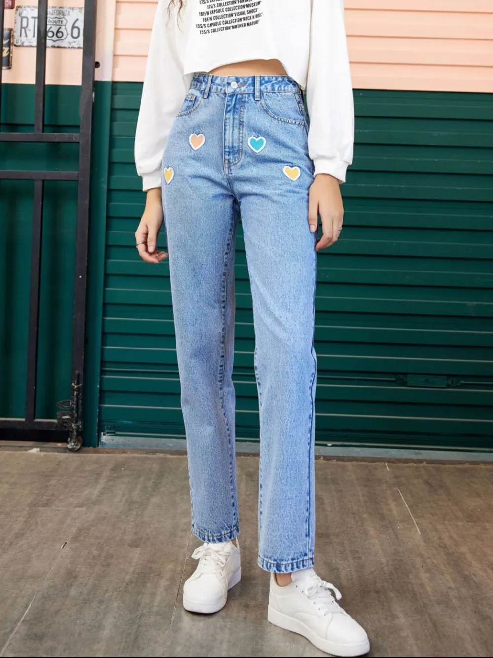 Heart Straight Leg Pocket Denim Jeans