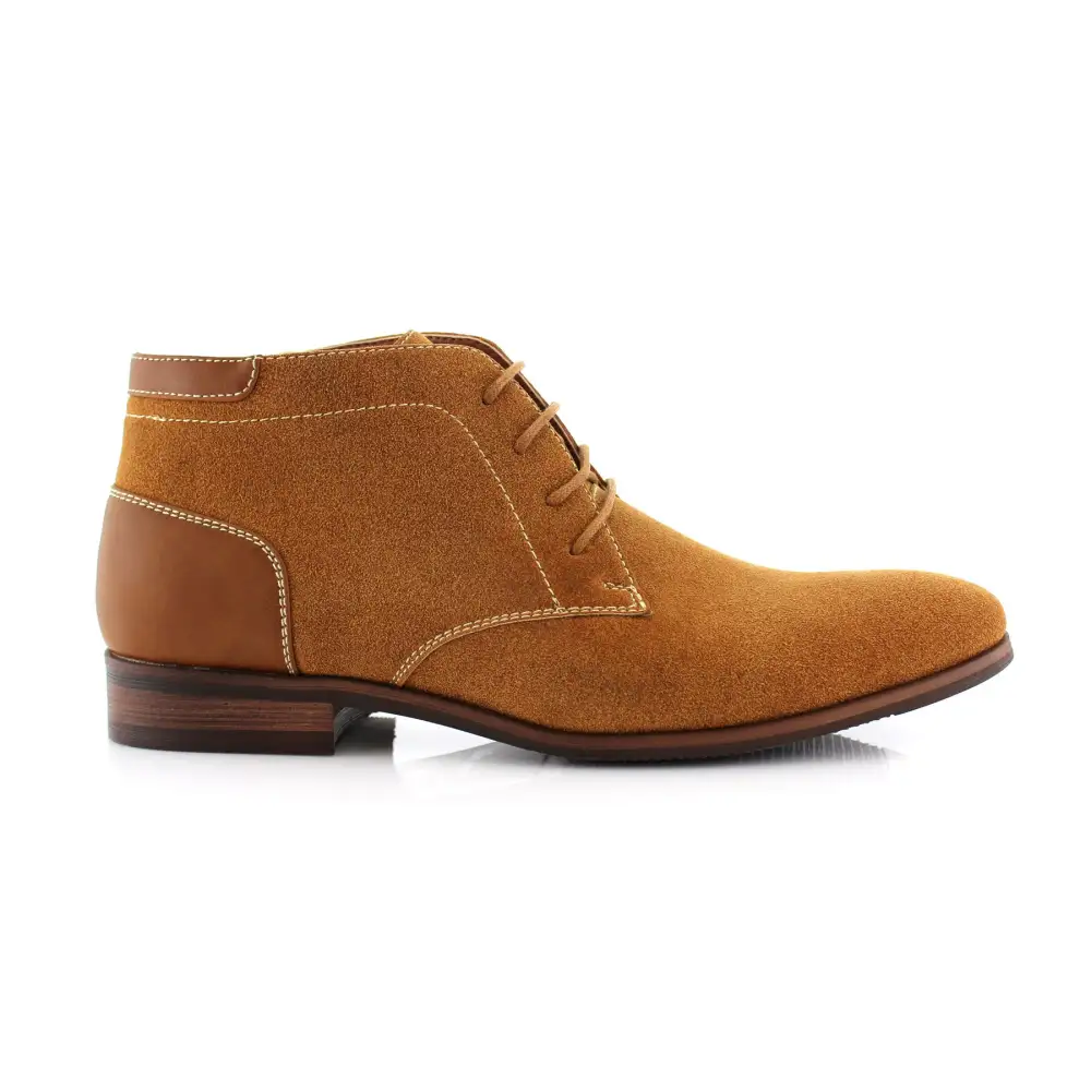 Polished Faux-Suede Suede Faux-Leather Chukka Boots