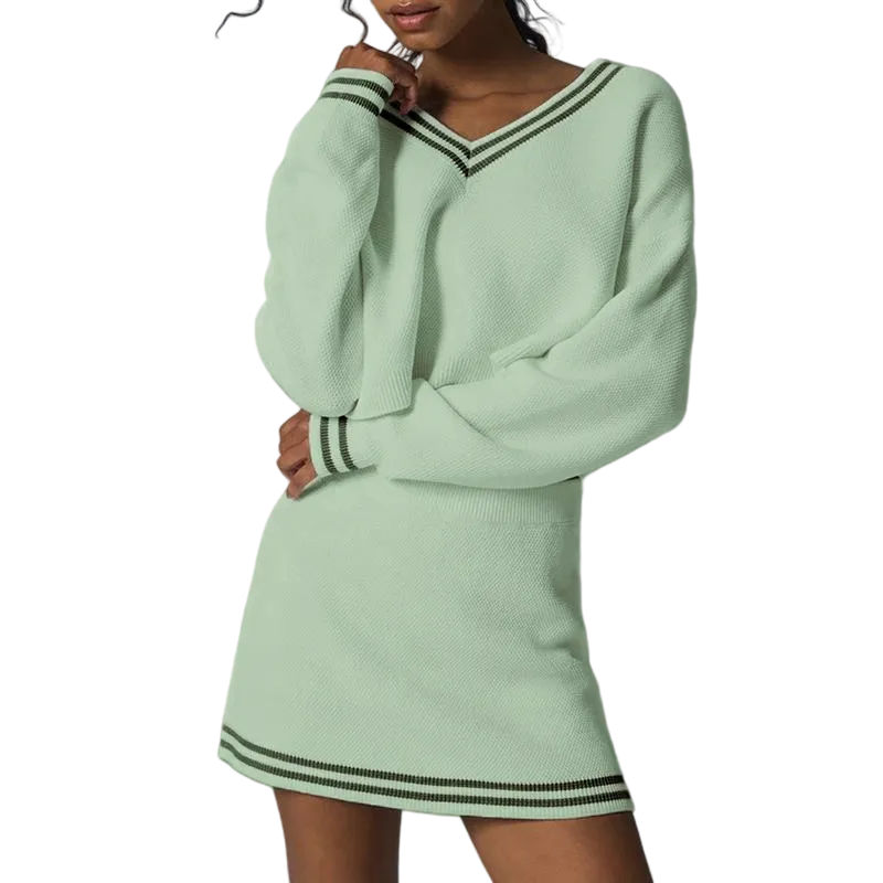 Women’s 2-Piece Knit Sweater & Mini Skirt Set – Casual Fall Lounge & Travel Outfit