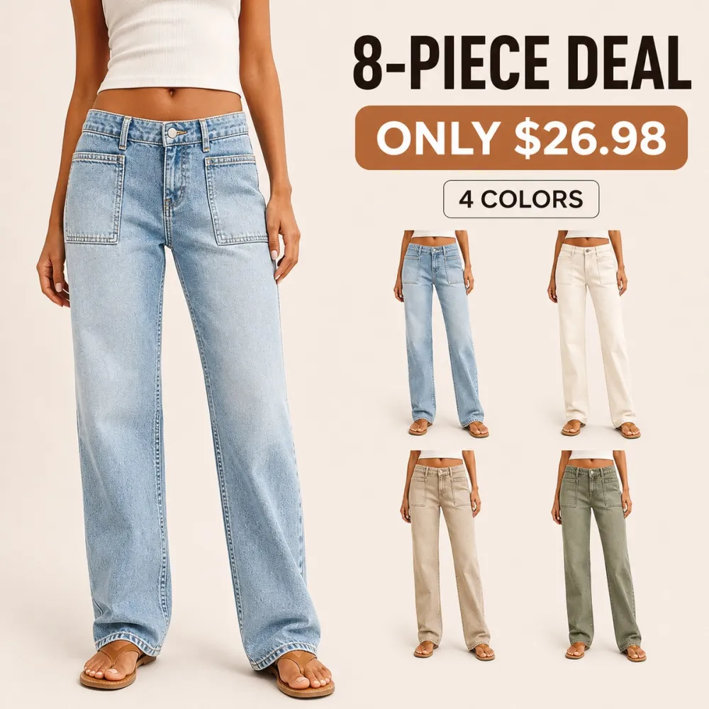 Women's Wash Mid Waist Straight Leg Jeans Without Belt