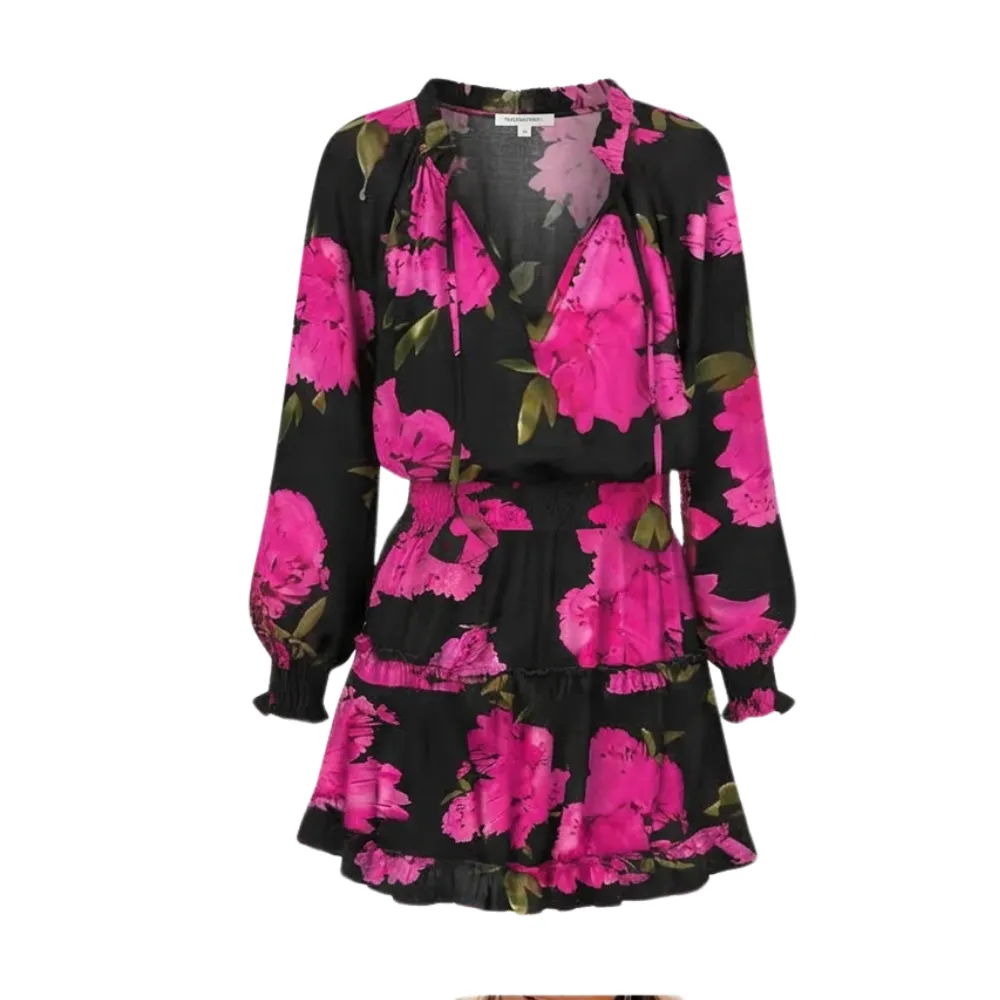 Ruffle V Neck Floral Mini Dress