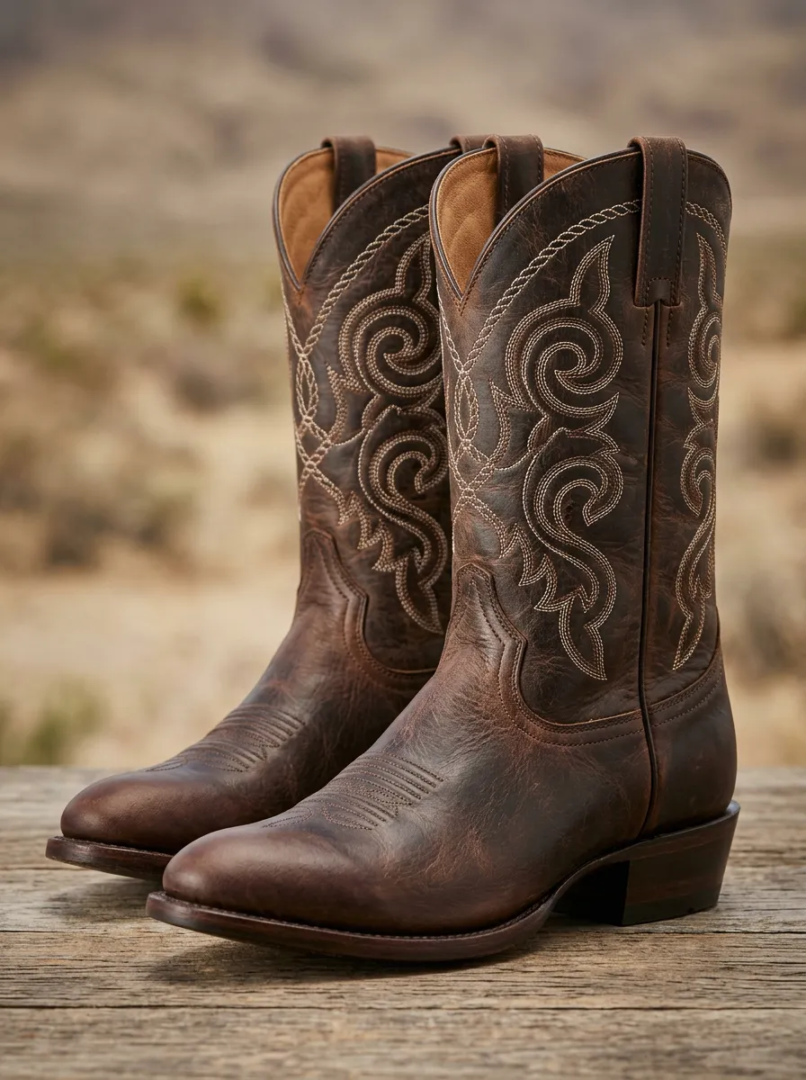 Men's Vintage-Inspired Embroidered Leather-Look Heritage Look Western Cowboy Boots