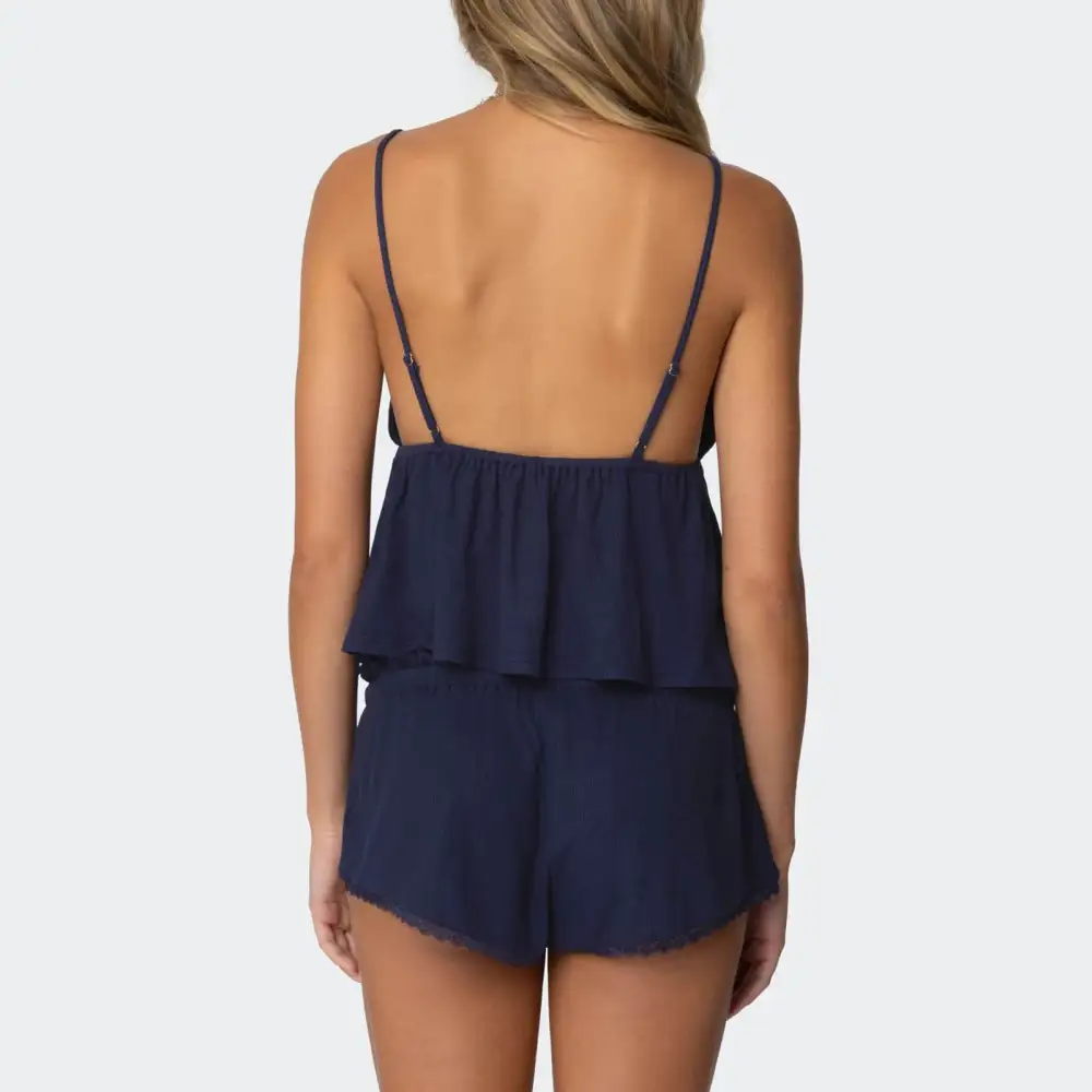 Cami V-neck Top and Elastic Shorts Lounge Set