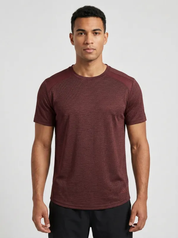 Men's Geometric-Emblem Training Mesh Textured Performance Sport Crewneck T-Shirt