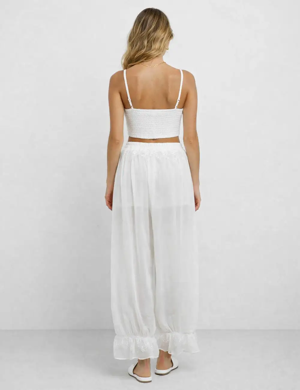 Lace Panel Elastic Waist Lantern Pants
