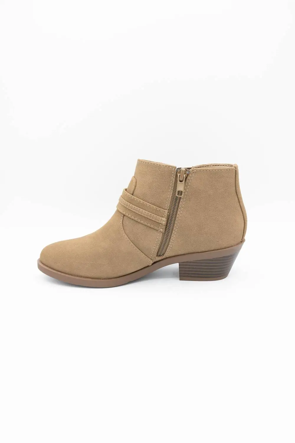 Suede Zip Entry Round Toe Ankle Bootie