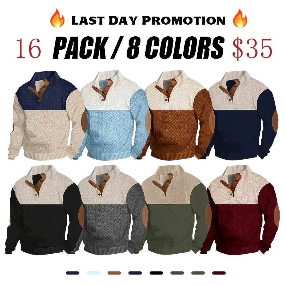 70%  OFF !! Men's Colorblock Button-Neck Sweater