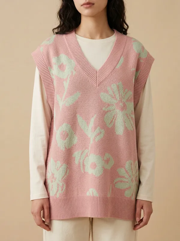 Floral Jacquard Textured Sweater Vest