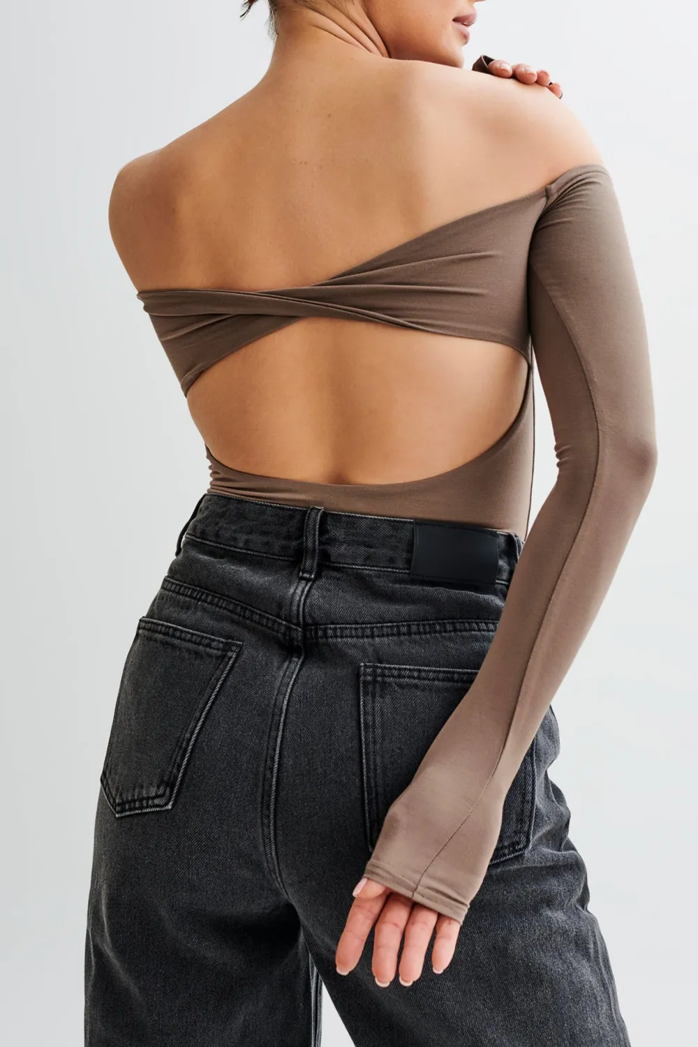 Off Shoulder Long Sleeve Bodysuit