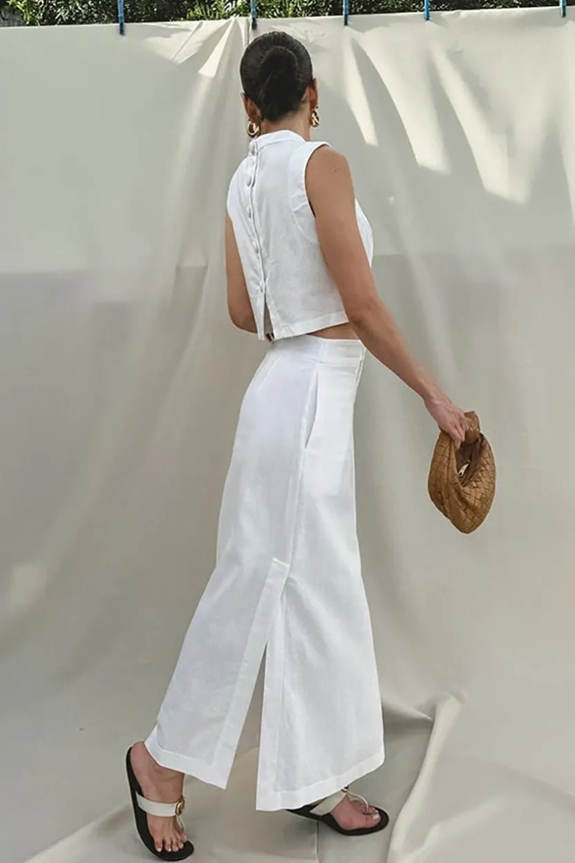 Modern Linen Blend Cotton Blend Side Slit Set