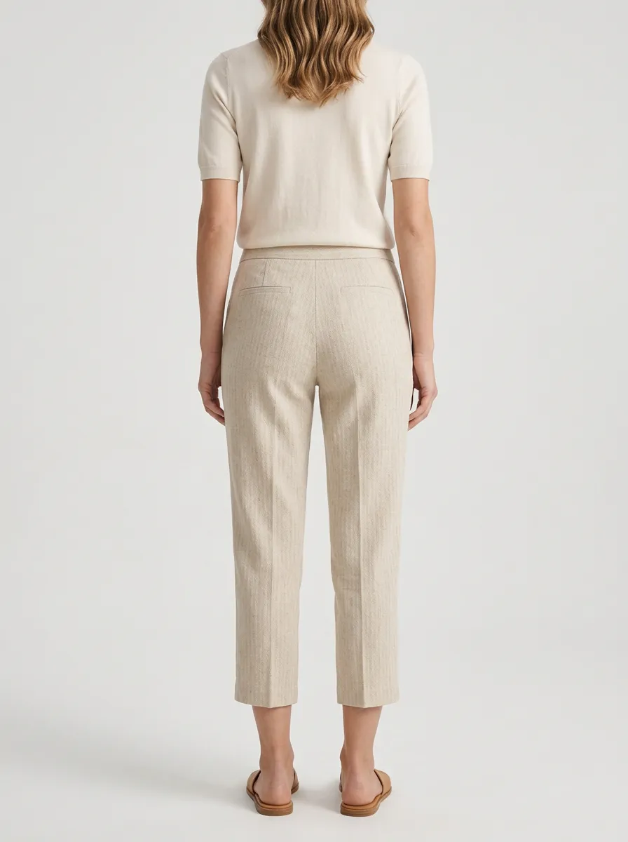 Essential Herringbone Pattern Look Women's Cropped Pants