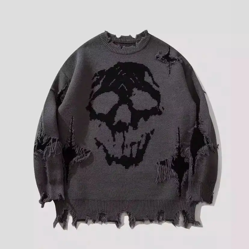 Distressed Skull Knit Sweater