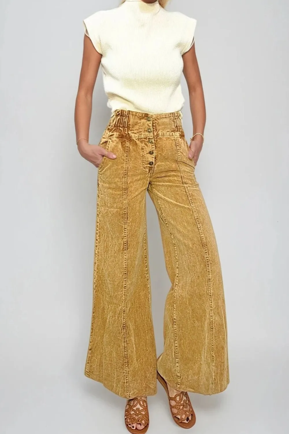 Roomy Wide Leg Cotton Blend Casual Pants