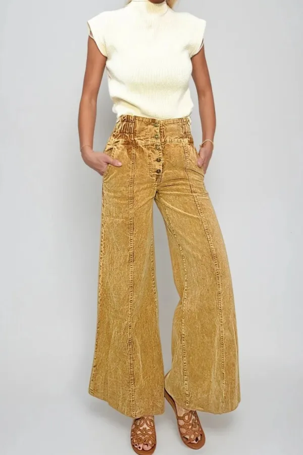 Roomy Wide Leg Cotton Blend Casual Pants