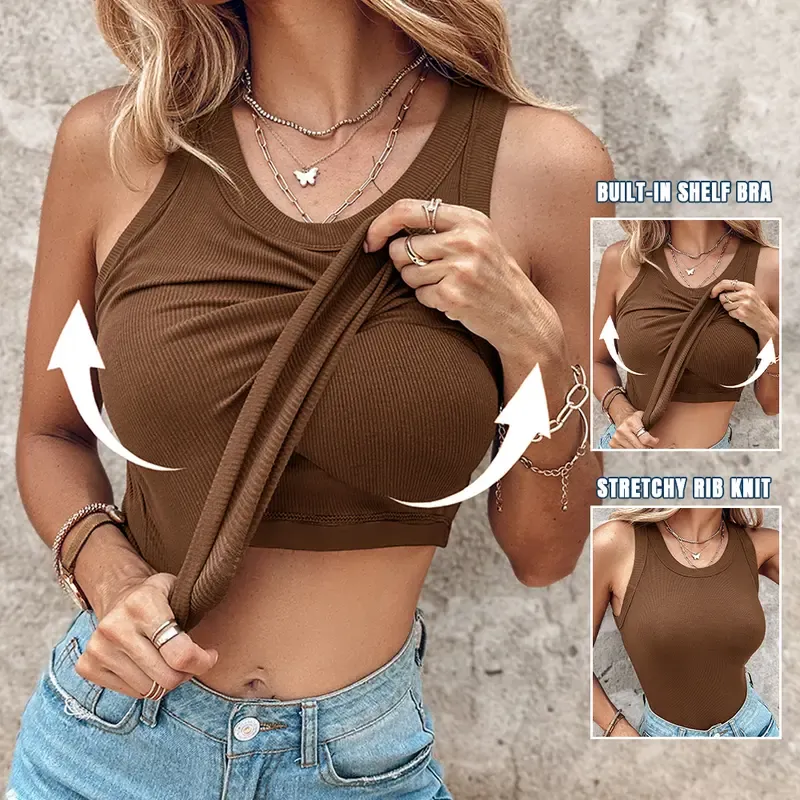 Built-in Bra Tank Top Ribbed Backless Women's Outdoor Top