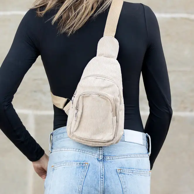Double Zip Corduroy Sling Bag