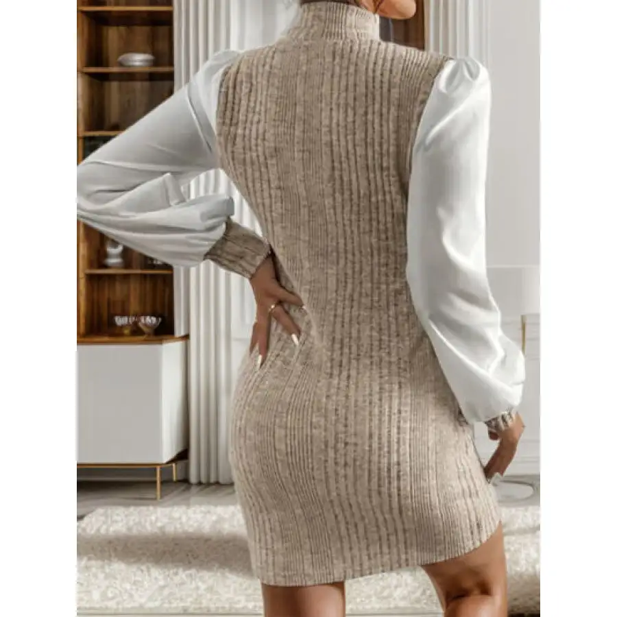 Ribbed Contrast Long Sleeve Sweater Dress