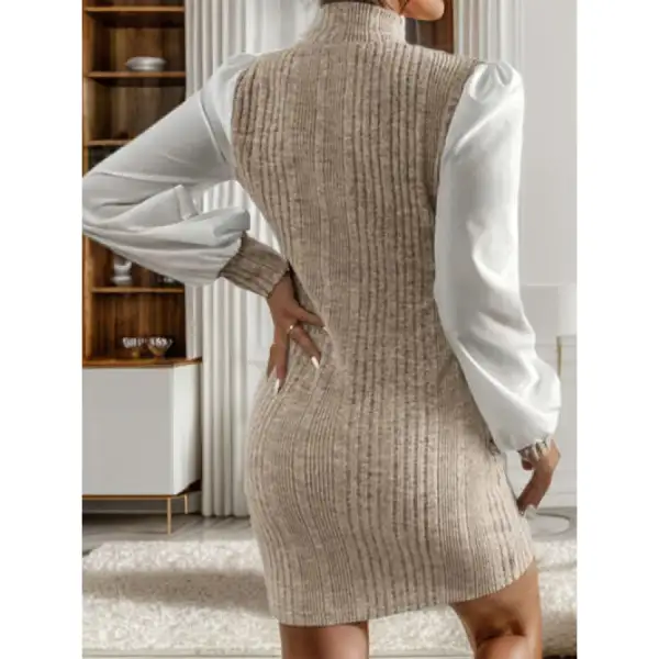 Ribbed Contrast Long Sleeve Sweater Dress
