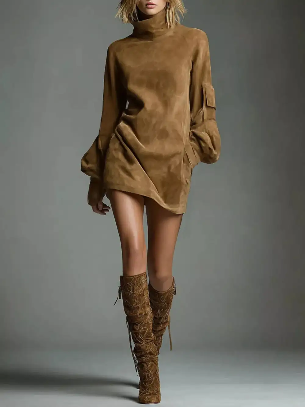 Lantern Sleeve Mini Dress