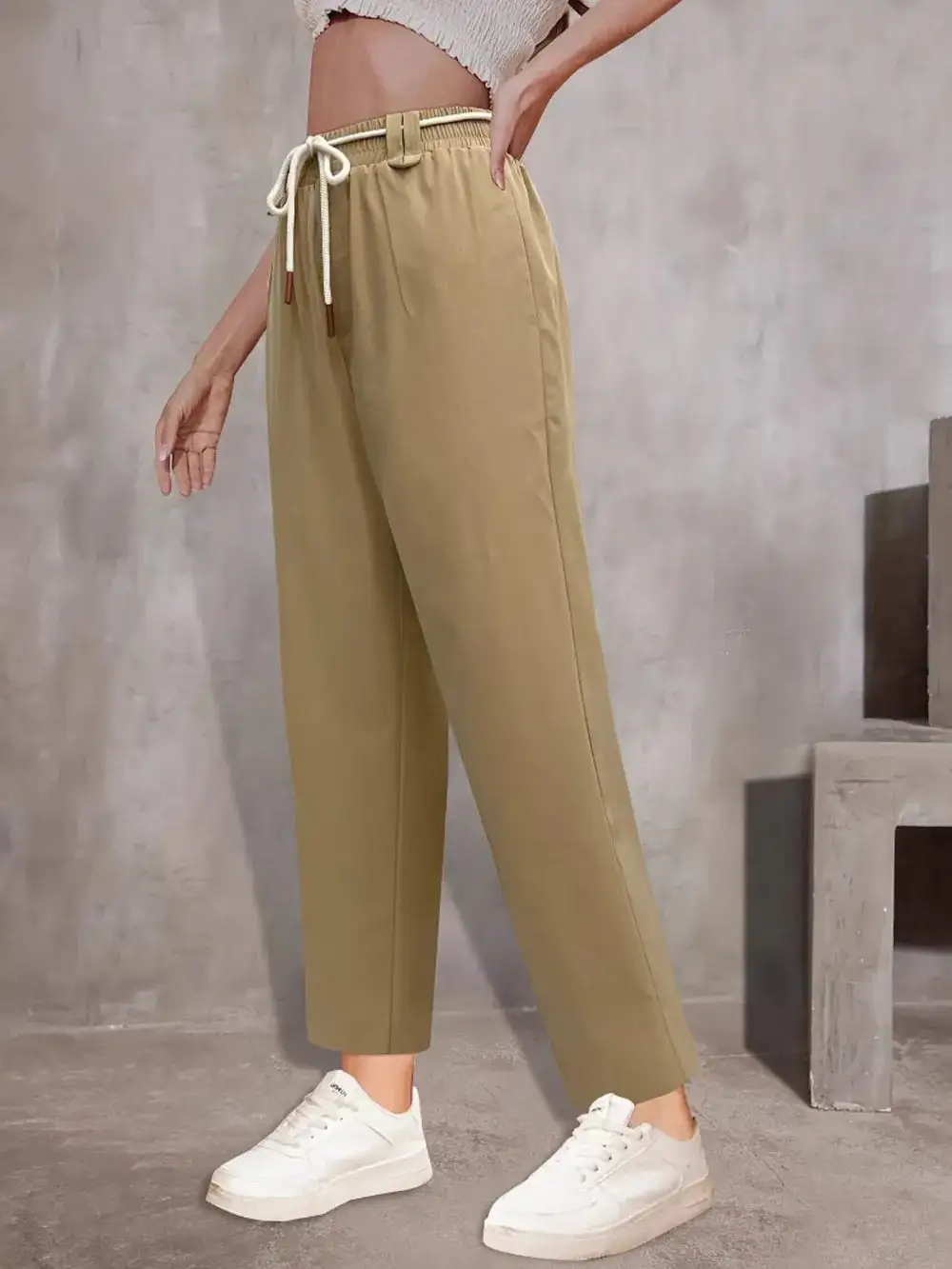 Relaxed Tie Detail High Waist Pants