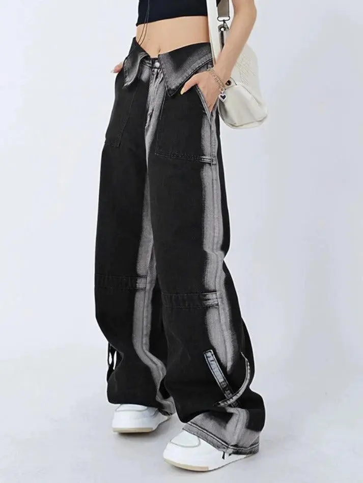 Vintage Wash Turned Waist Boyfriend Jeans